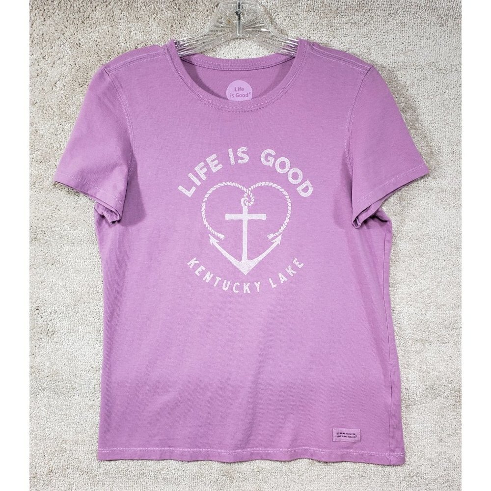 LIFE IS GOOD Womens Sz S Small T‎ Shirt S/S Lt Purple Kentucky Lake Cotton EUC